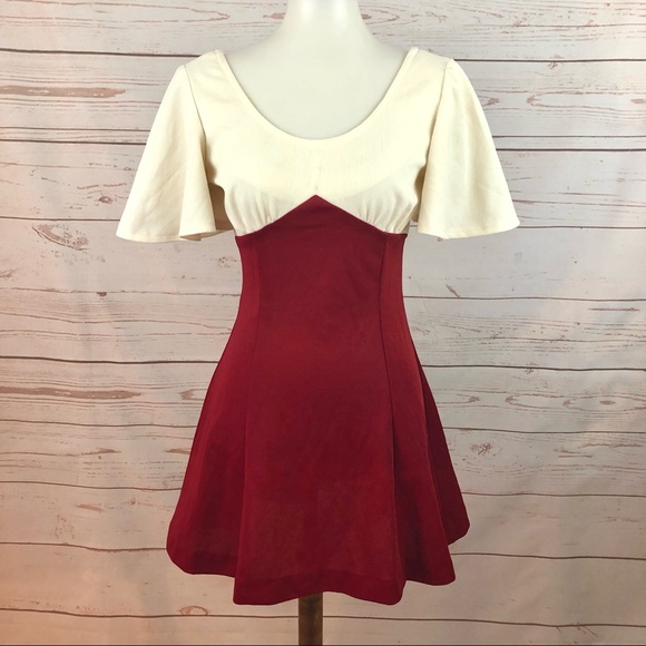 Vintage Dresses & Skirts - Vintage Flutter Sleeve Colorblock Mini Dress